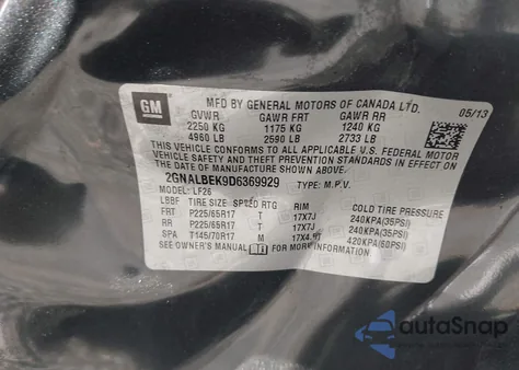 2013 Chevrolet Equinox Ls from USA, damaged, VIN 2GNALBEK9D6369929